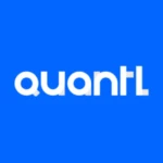 Quantl logo in white lowercase lettering on a bright blue background