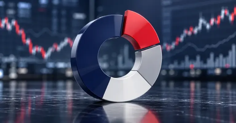 Investment portfolios: a 3D asset allocation chart with one segment being rebalanced